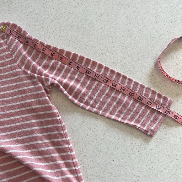 Soho New York & Company Jeans 3/4 Sleeve Blouse Split Back Pink White Stripe S - Picture 11 of 11